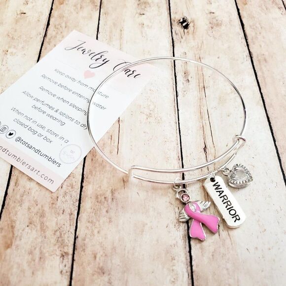 Breast Cancer Awareness Bracelet, Pink Ribbon, Motivational Gift - Picture 7 of 11